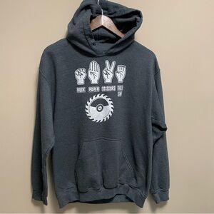 Rock Paper Scissors Table Saw Men’s Grey Hooded Sweatshirt Size Large